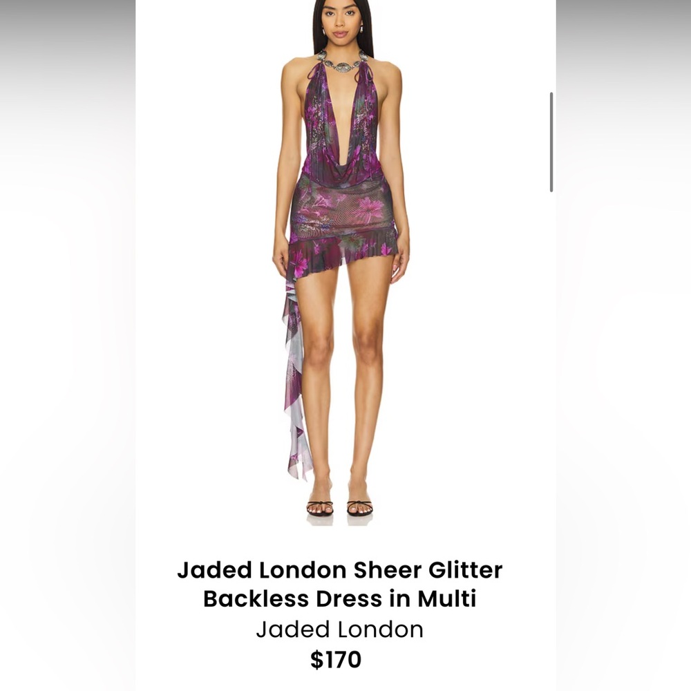 Jaded London Sheer Glitter Backless Dress in Purple